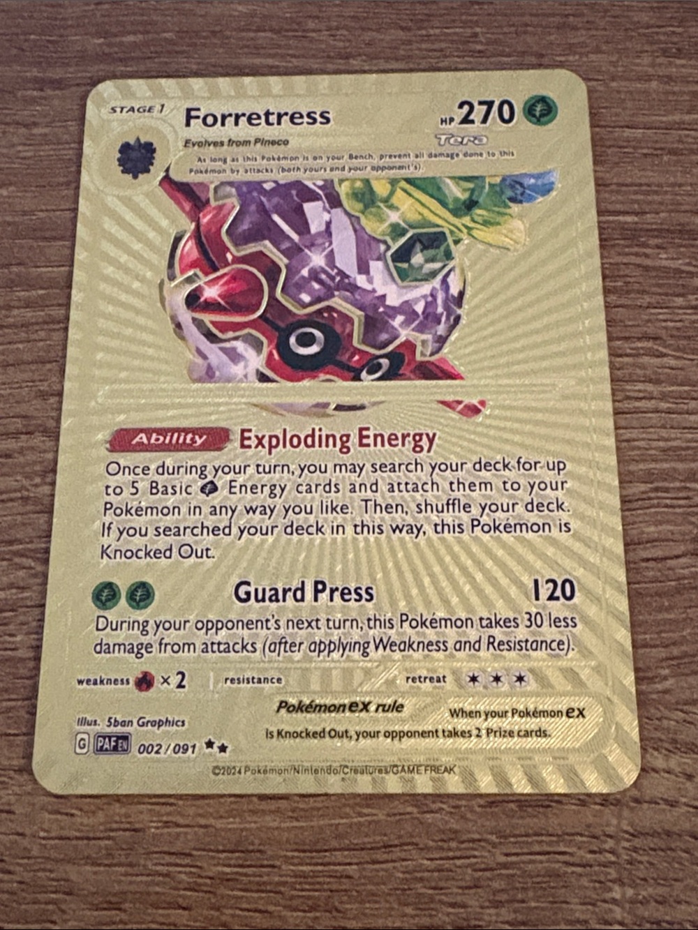 Pokemon Forretress Holographic Card - Gold and Purple Artwork